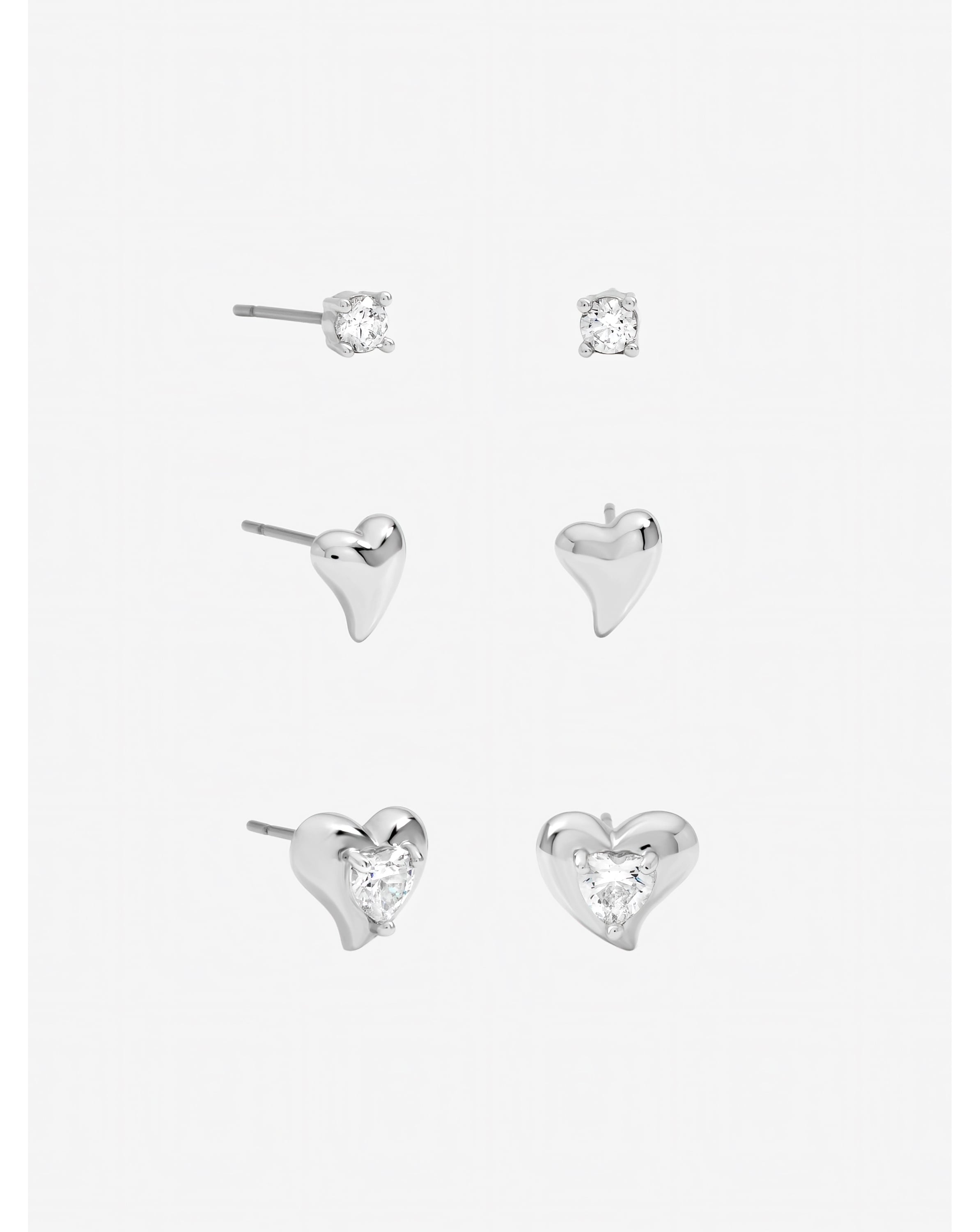 New In - Rhodium CZ Heart Earrings - Multipack
