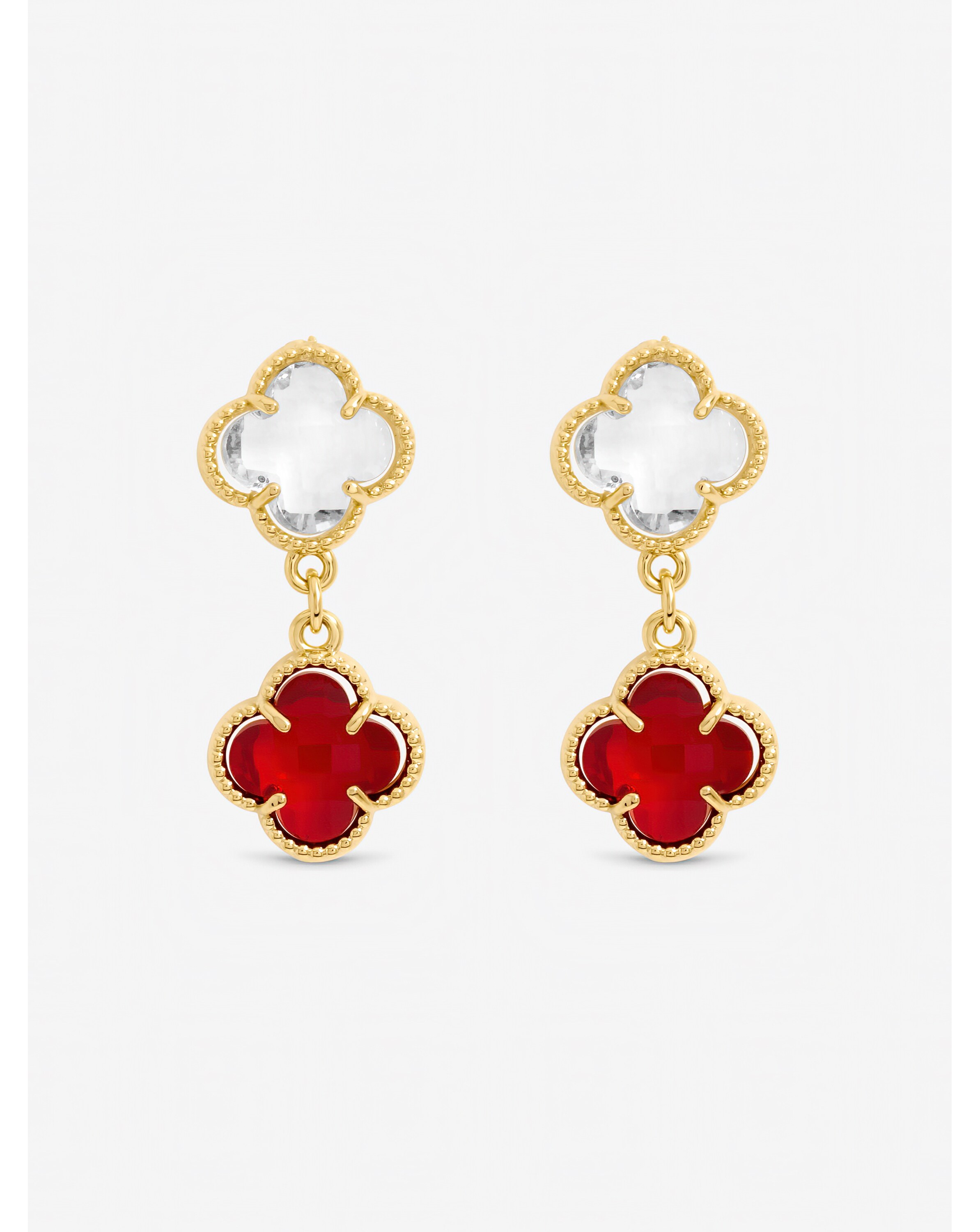 New In - Gold Plated Ruby Crystal Clover Earrings