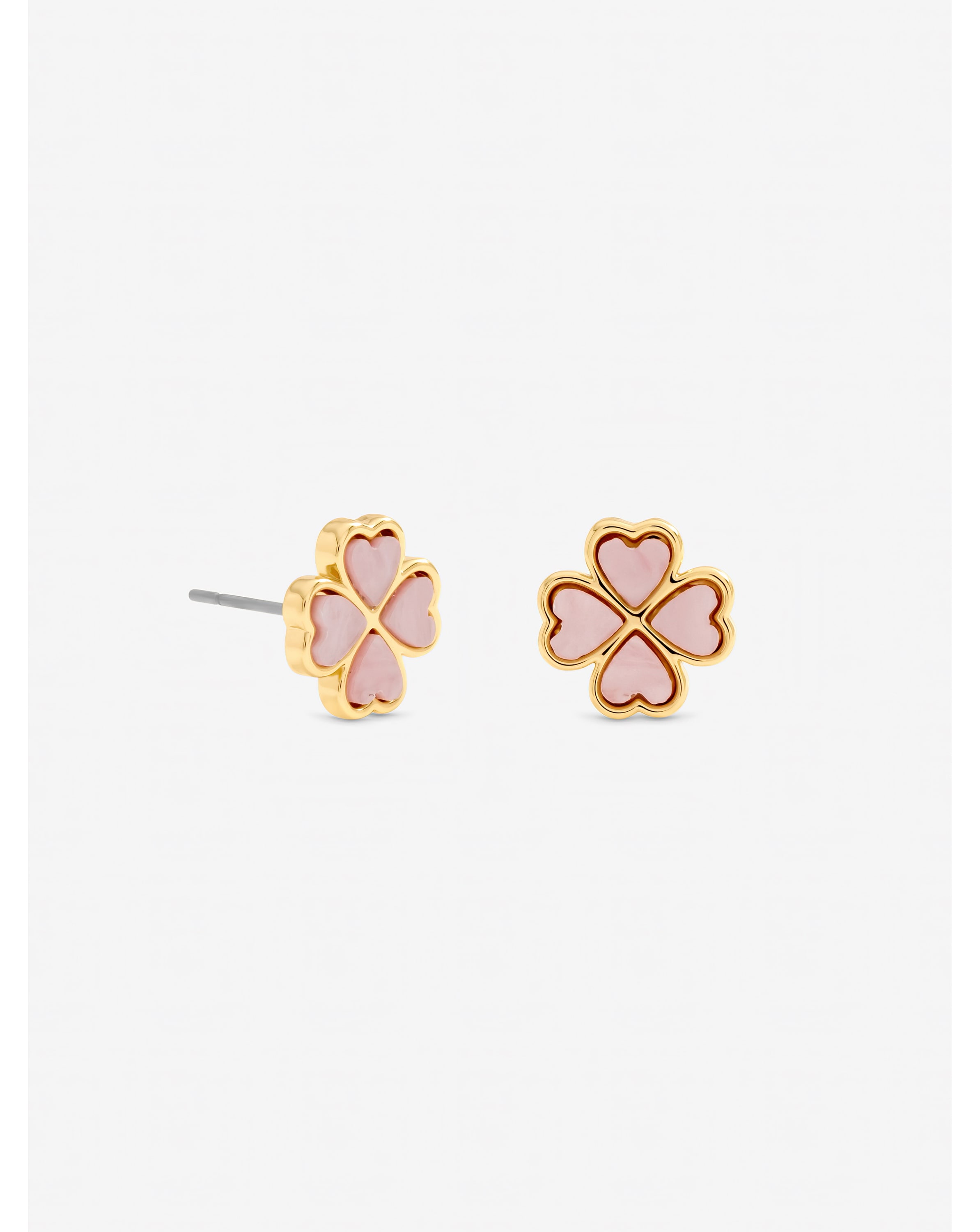New In - Gold Plated Pink Heart Clover Studs