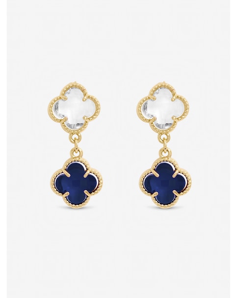 Jon Richard Silver Plated Sapphire and Crystal Clover Drop Earrings