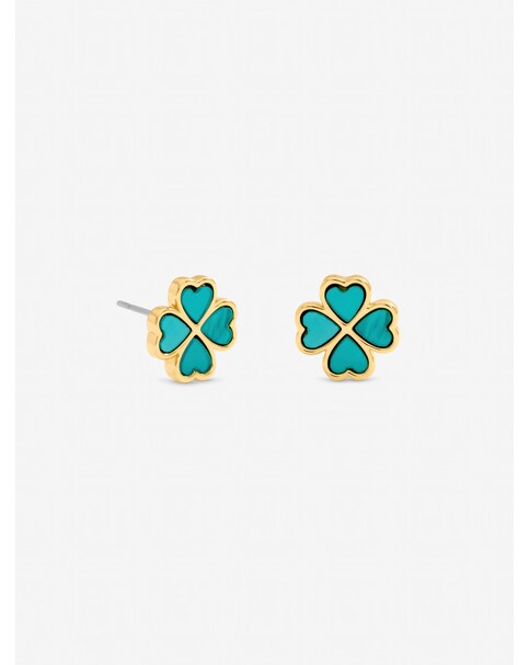 Jon Richard Gold Plated and Turquoise Clover Huggie Earrings