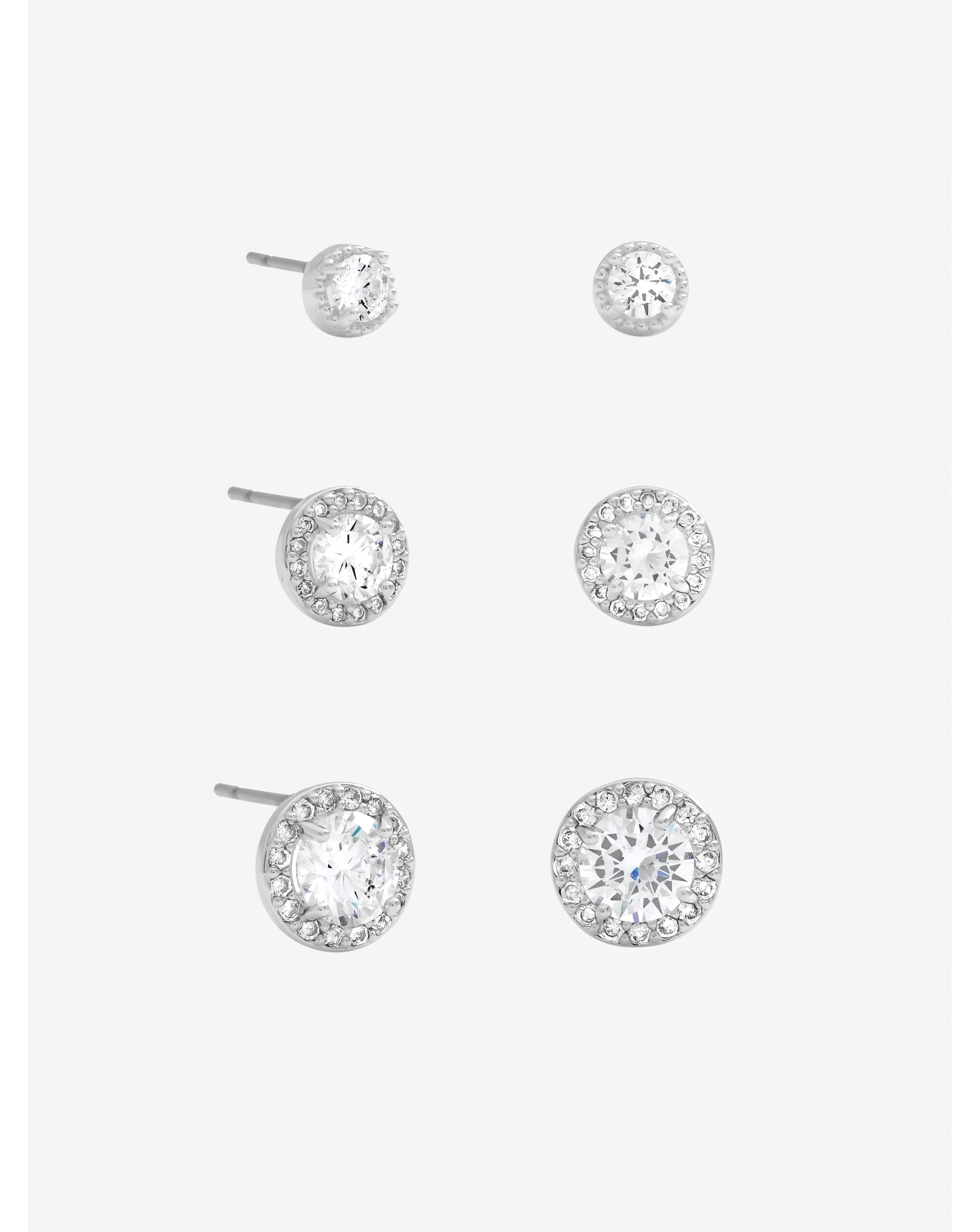 New In - Silver Crystal Halo Earrings - Multipack