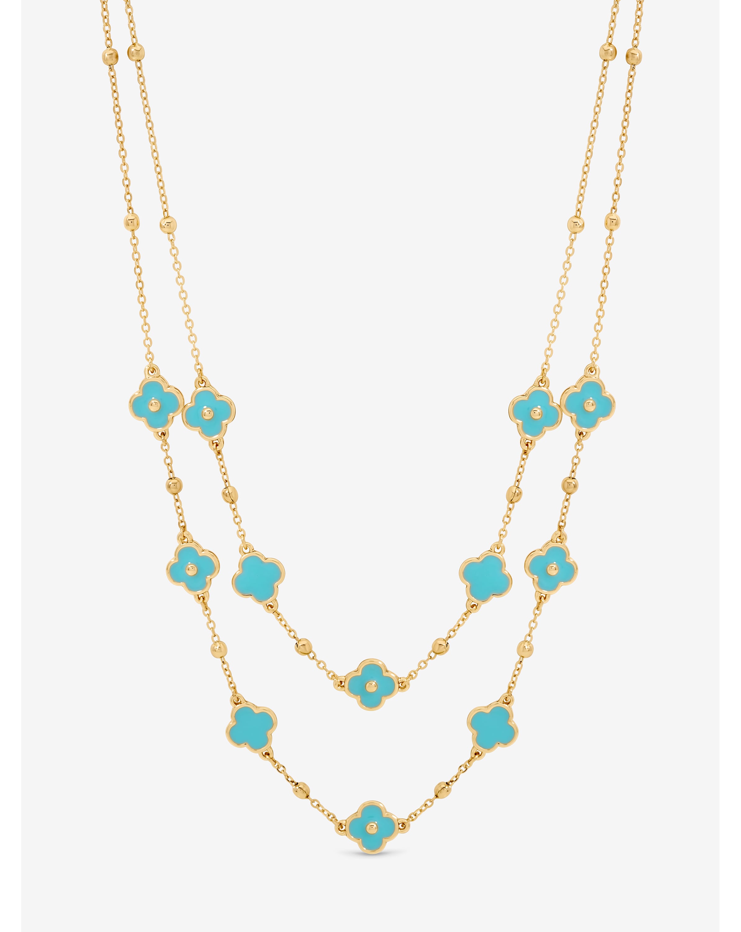New In - Turquoise Clover Double Row Necklace