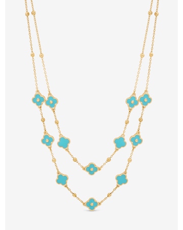 Mood Gold Plated and Turquoise Clover Double Row Necklace