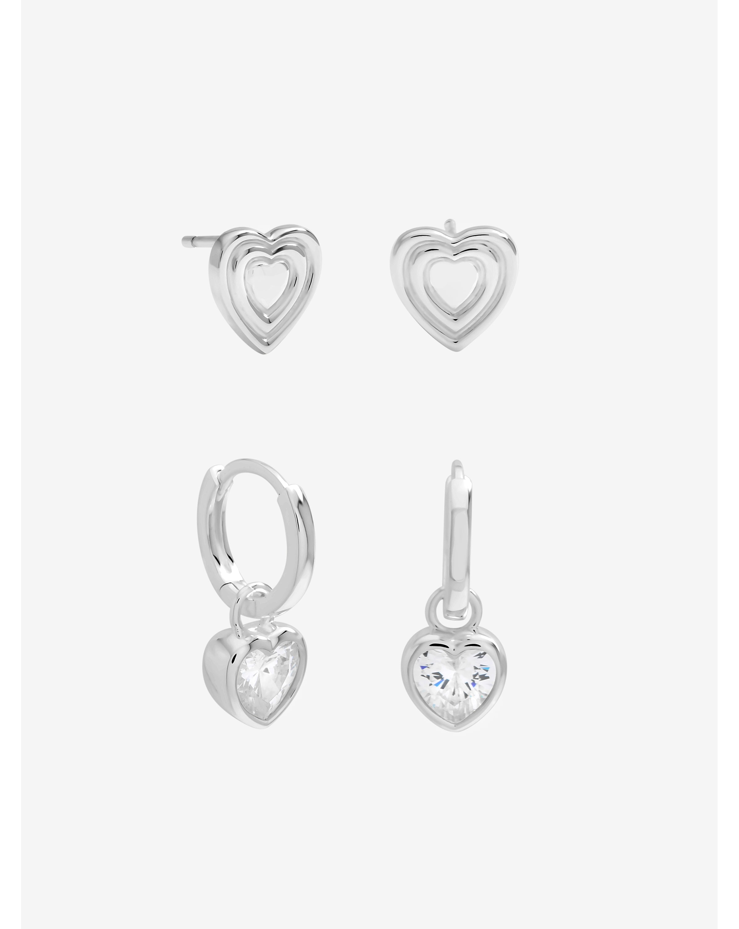 New In - Silver Heart Earrings - Pack of 2