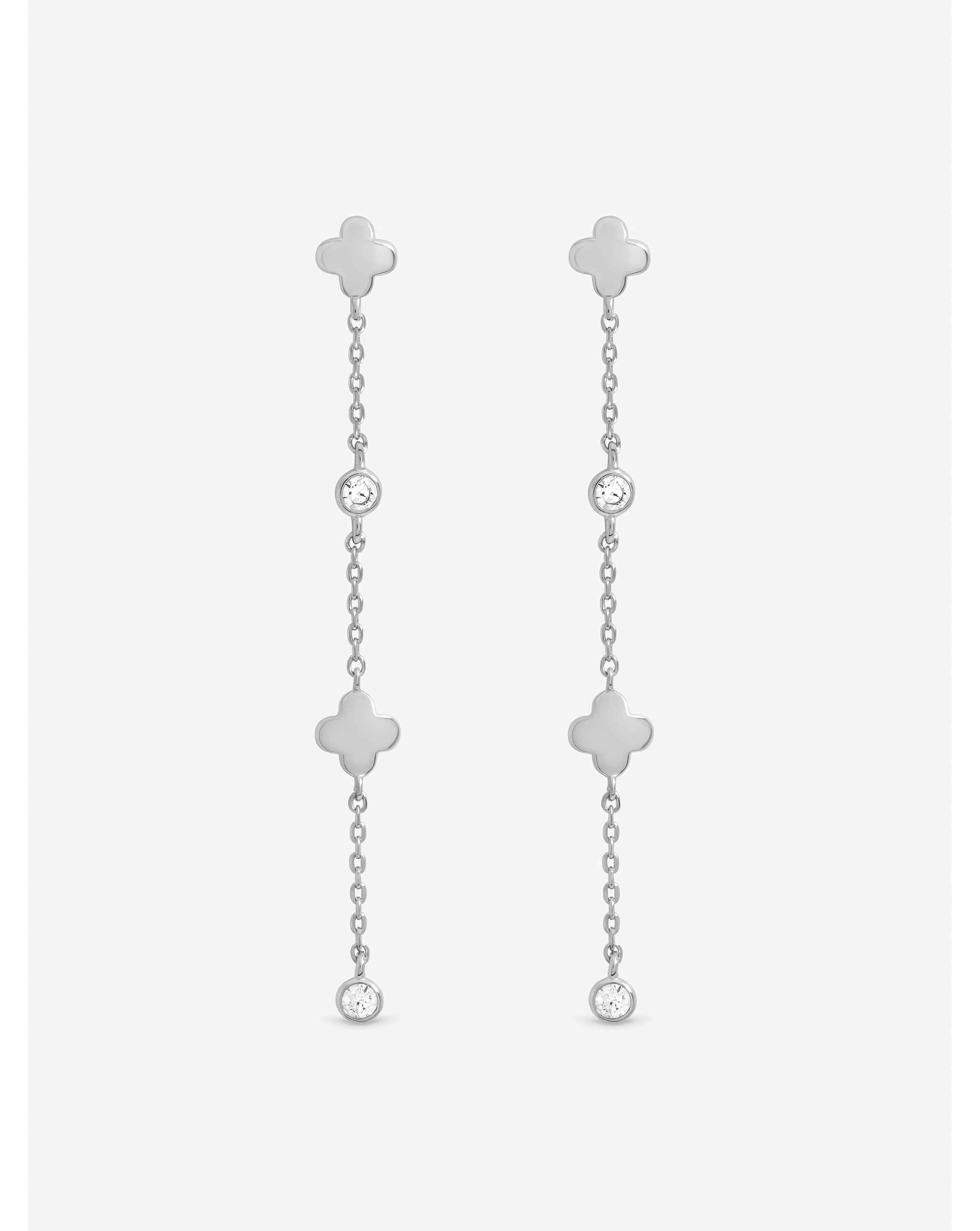 New In - Crystal Clover Fine Long Drop Earrings