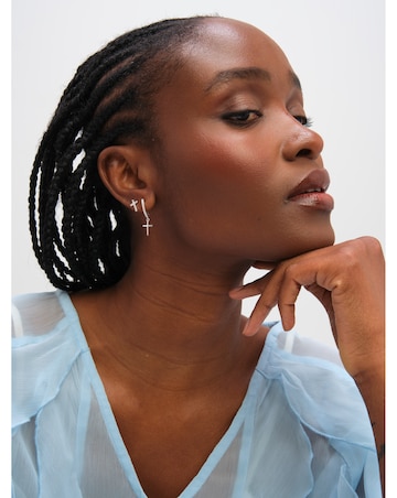 Inicio Sterling Silver Plated Cross Hoop and Stud Earrings - Pack of 2