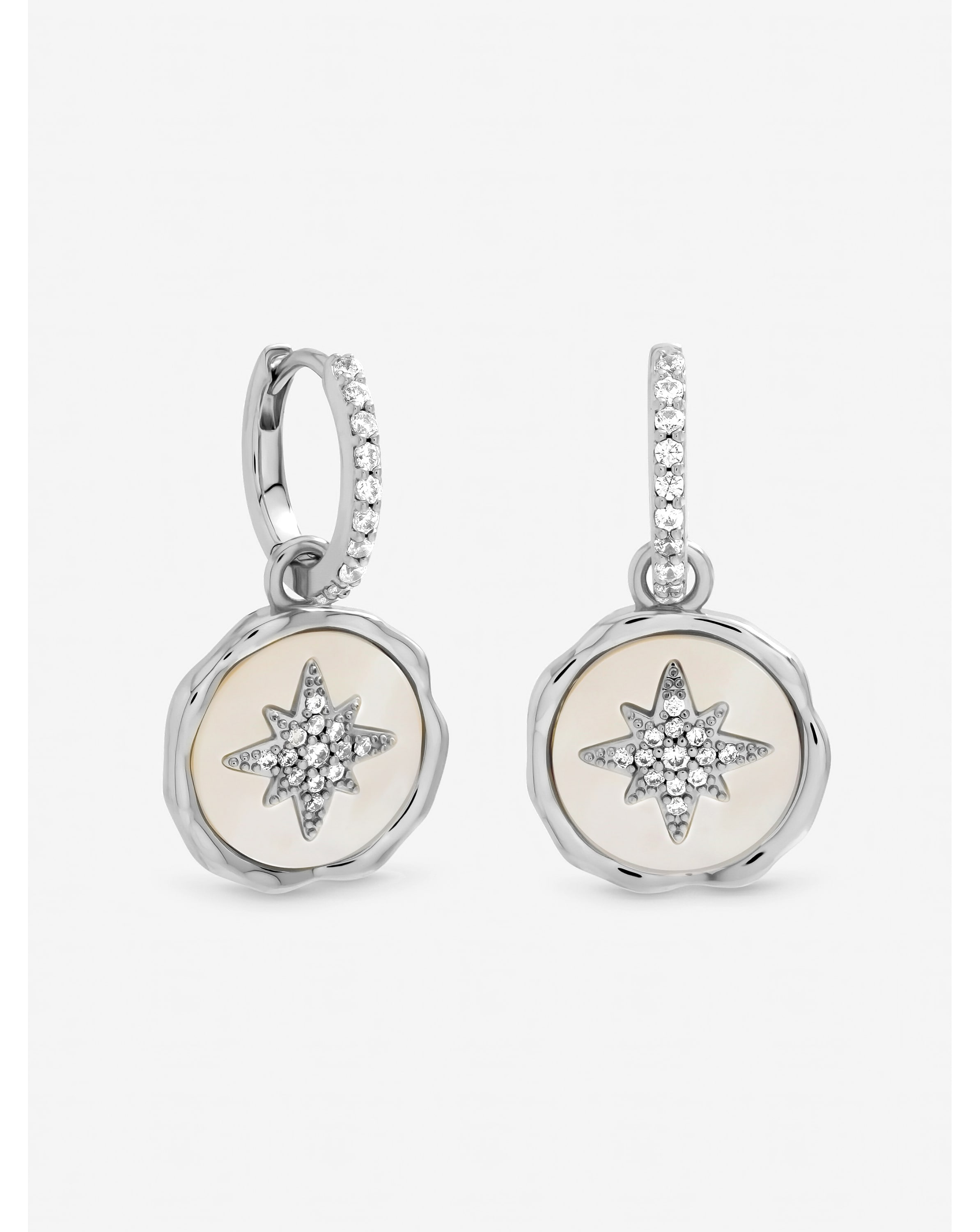 New In - Mother of Pearl Celestial Charm Hoops