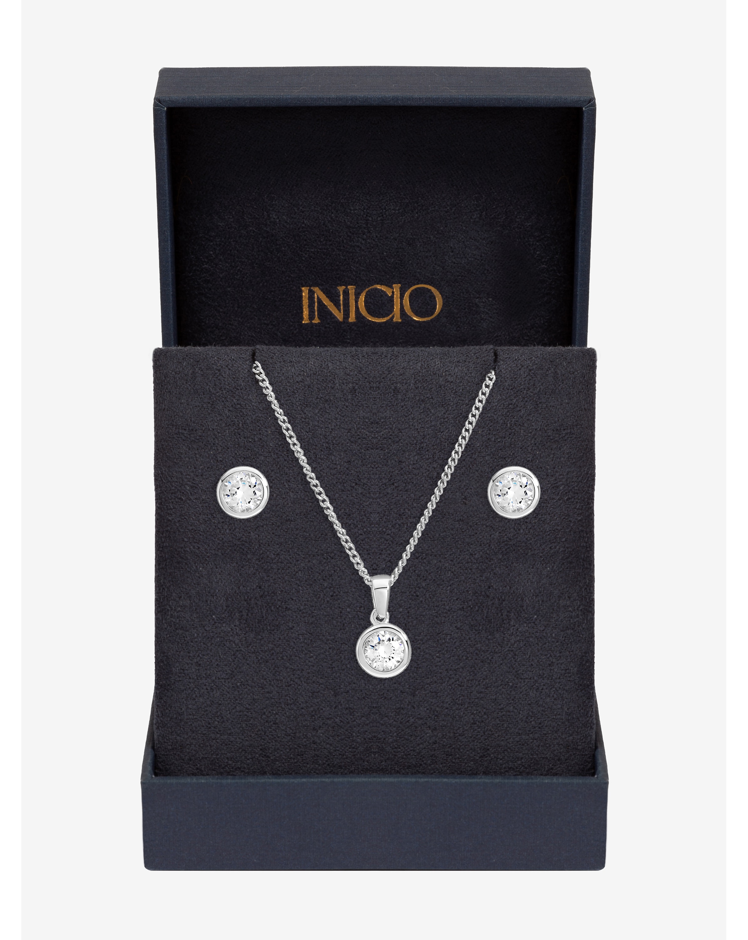 New In - Silver Plated CZ Bezel Set - Gift Box
