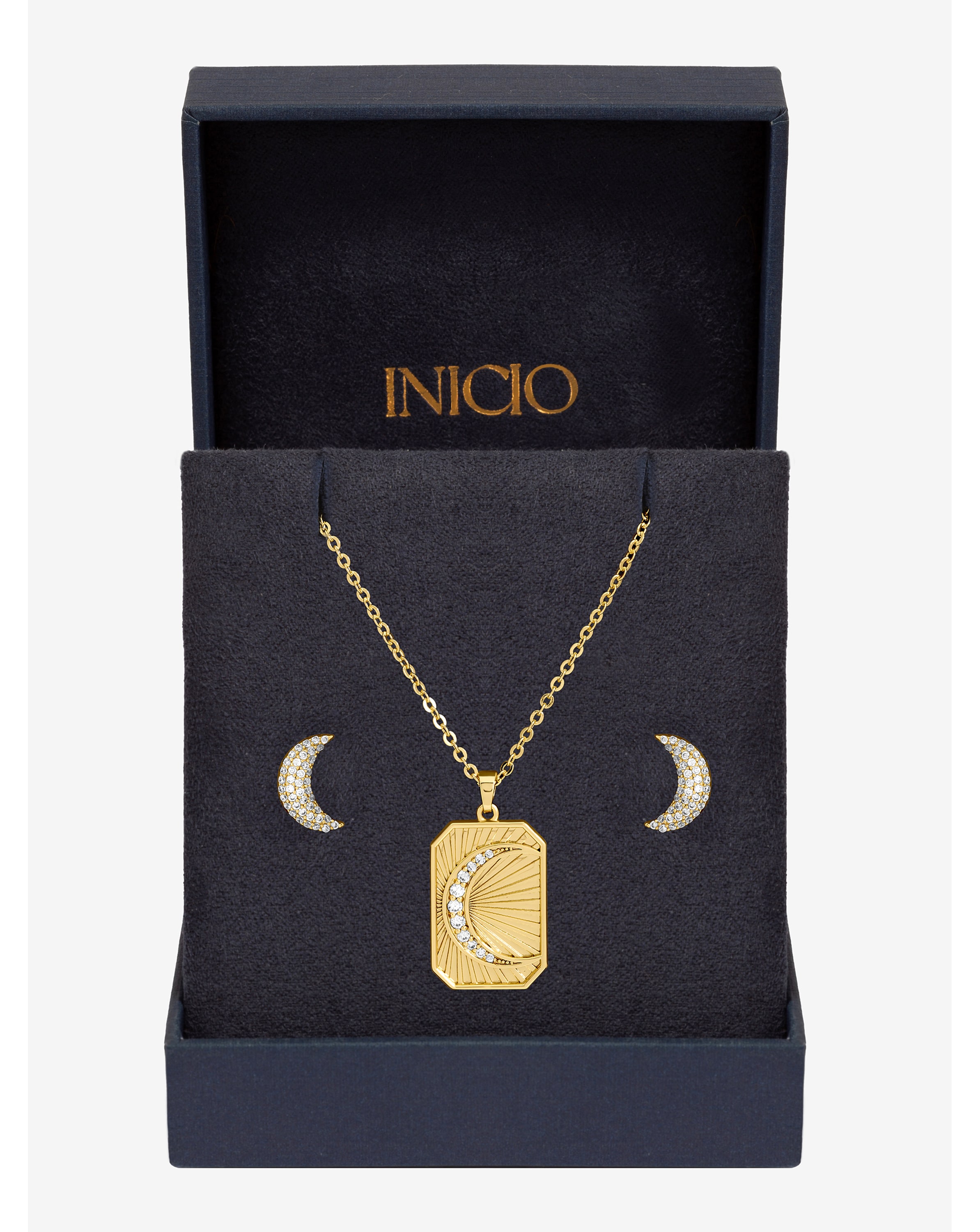 New In - Gold Plated and Pave Moon Set - Gift Box