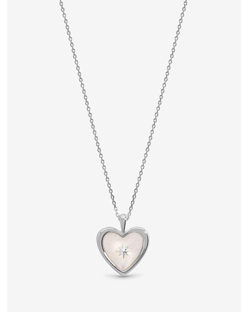 Inicio Sterling Silver Plated Mother of Pearl Heart Pendant - Gift Pouch