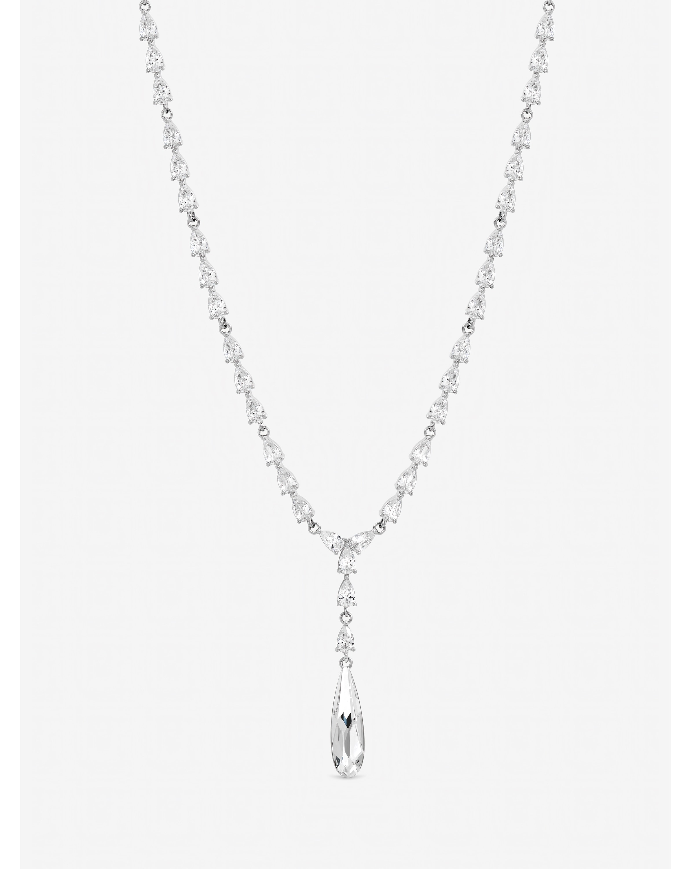 New In - Rhodium Plated Pear Drop Y-Necklace