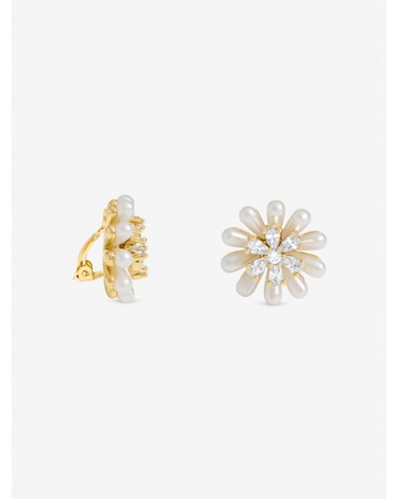 Jon Richard Gold Plated Pearl and Crystal Flower Clip Earrings