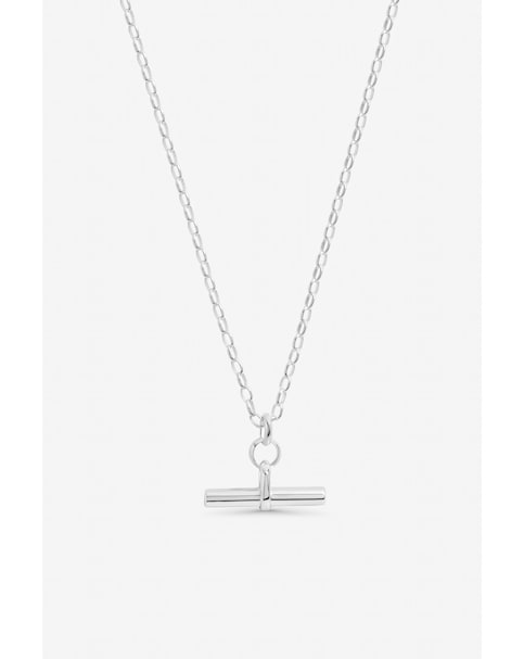 Inicio Sterling Silver Plated Polished T-Bar Pendant - Gift Pouch