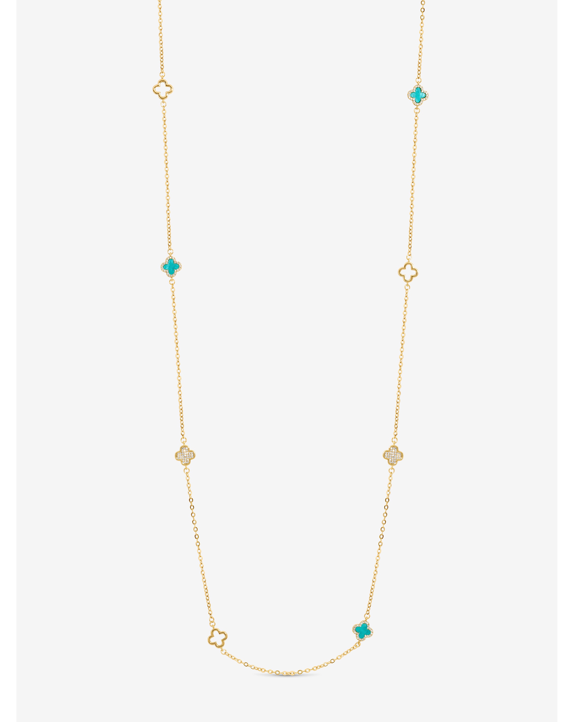 Gold Turquoise Long Clover Necklace