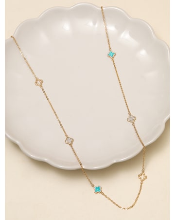 Jon Richard Gold Plated and Turquoise Long Station Clover Necklace