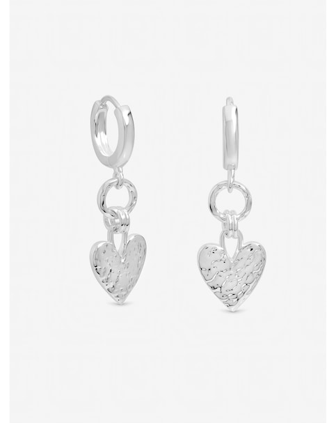 Inicio Sterling Silver Plated Hammered Heart Link Drop Hoop Earrings