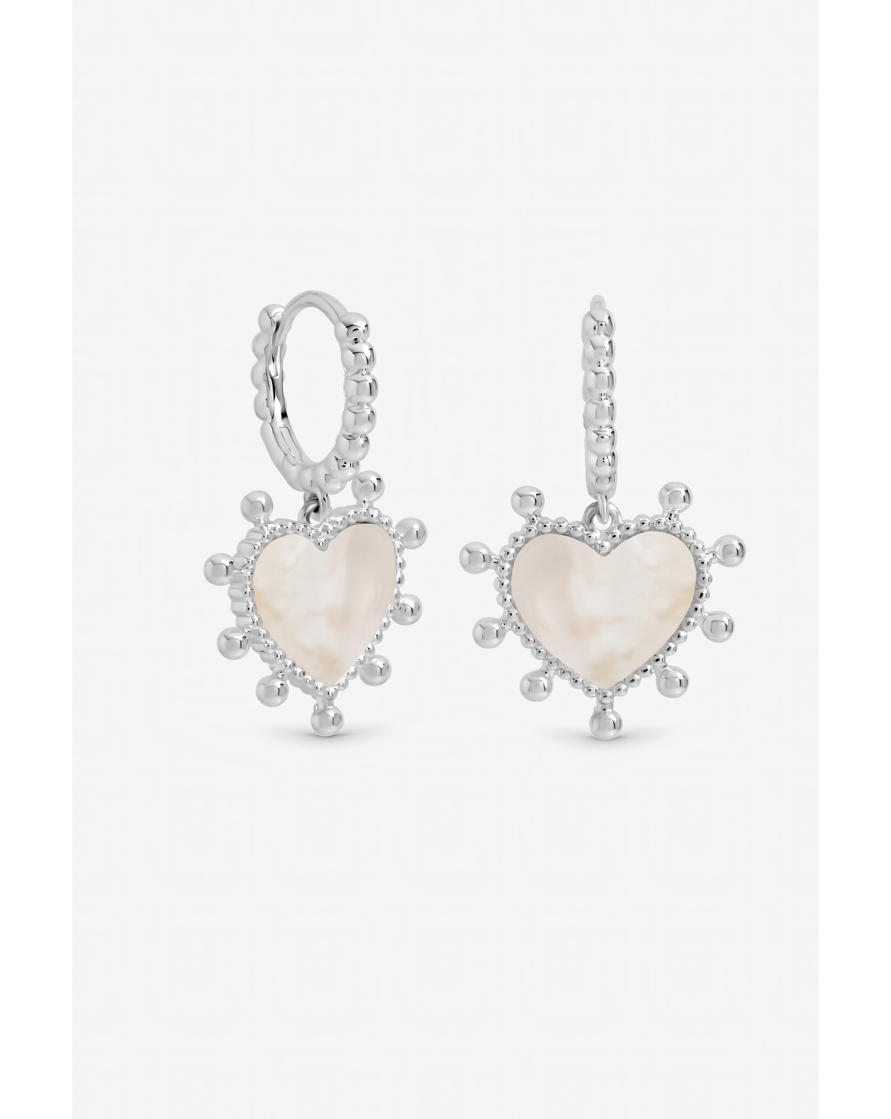 New In - Mother of Pearl Heart Charm Hoops