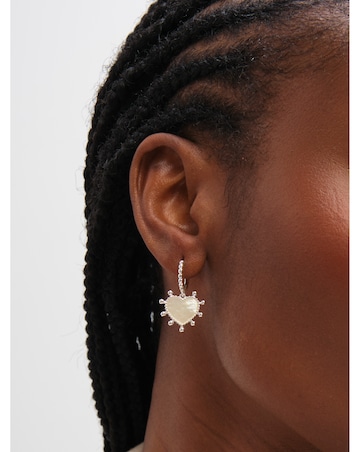 Inicio Sterling Silver Plated Mother of Pearl Heart Charm Hoop Earrings