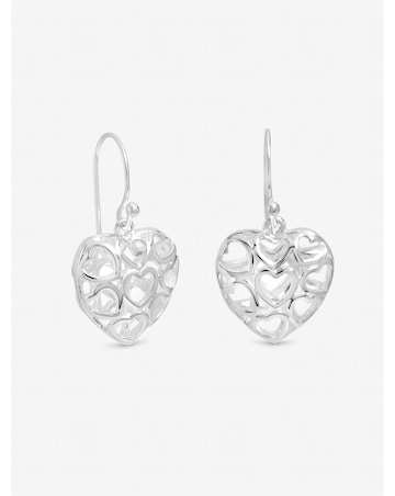 Inicio Sterling Silver Plated Filagree Puff Heart Fishhook Earrings