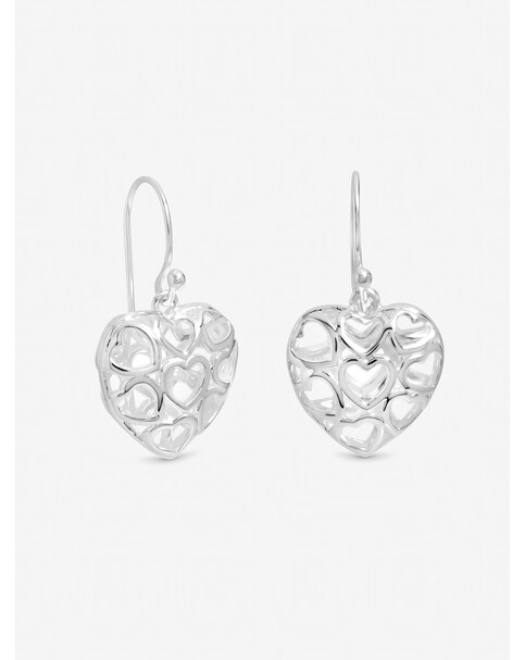 Inicio Sterling Silver Plated Filagree Puff Heart Fishhook Earrings