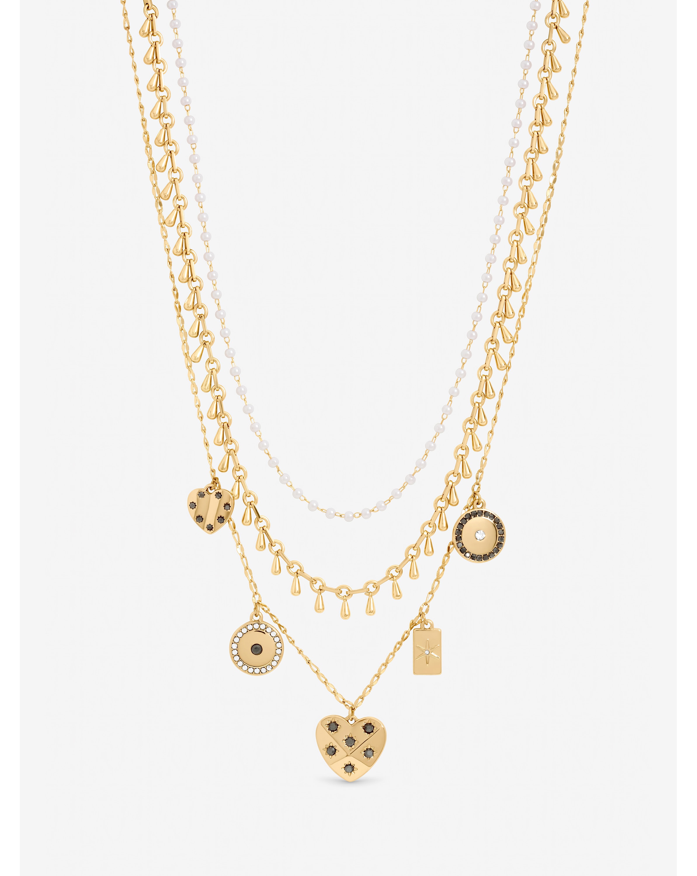 New In - Gold Plated Charm Multirow Necklace