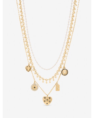 Mood Gold Plated Celestial Charm Multirow Necklace