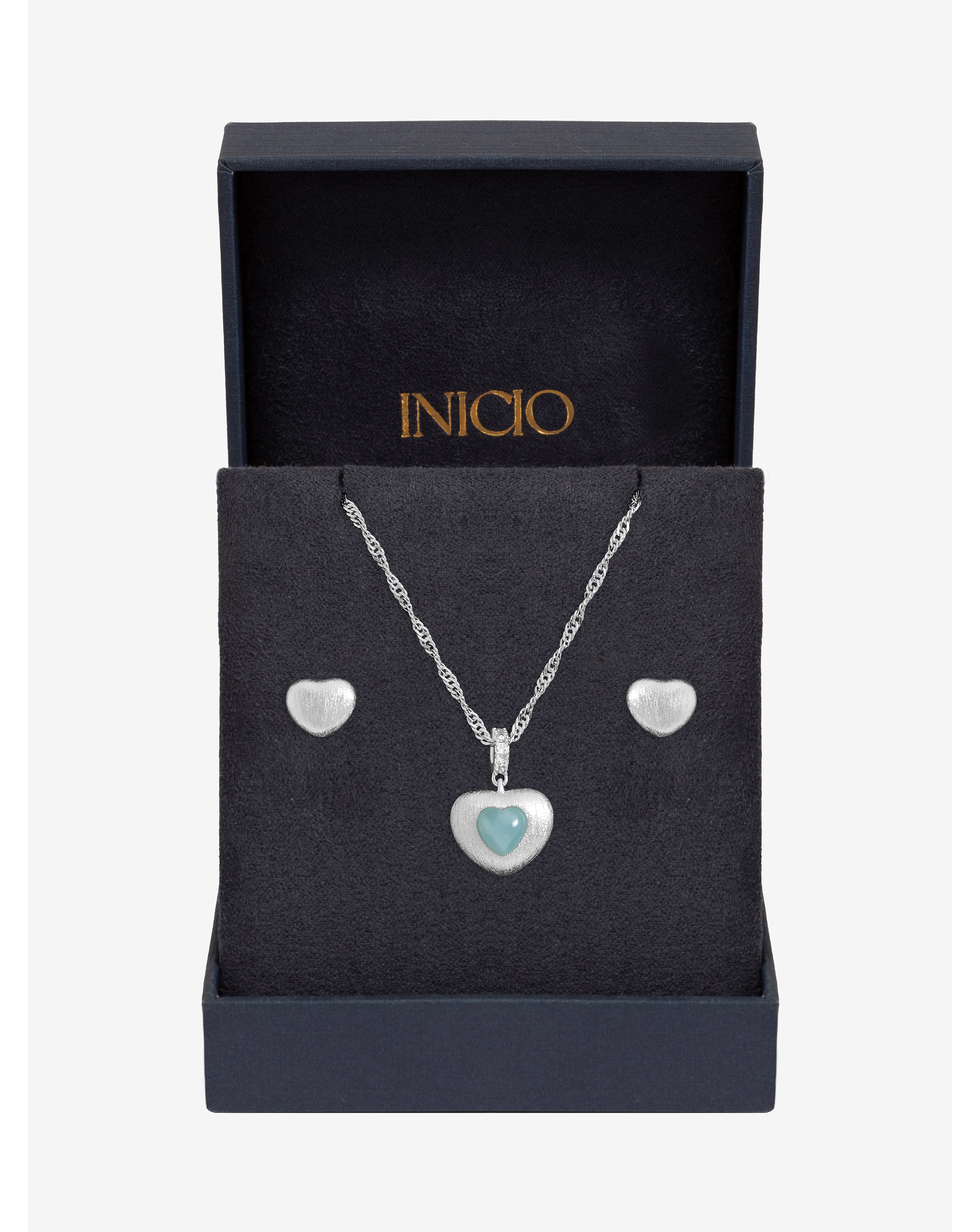 Silver Satin Heart Set - Gift Box