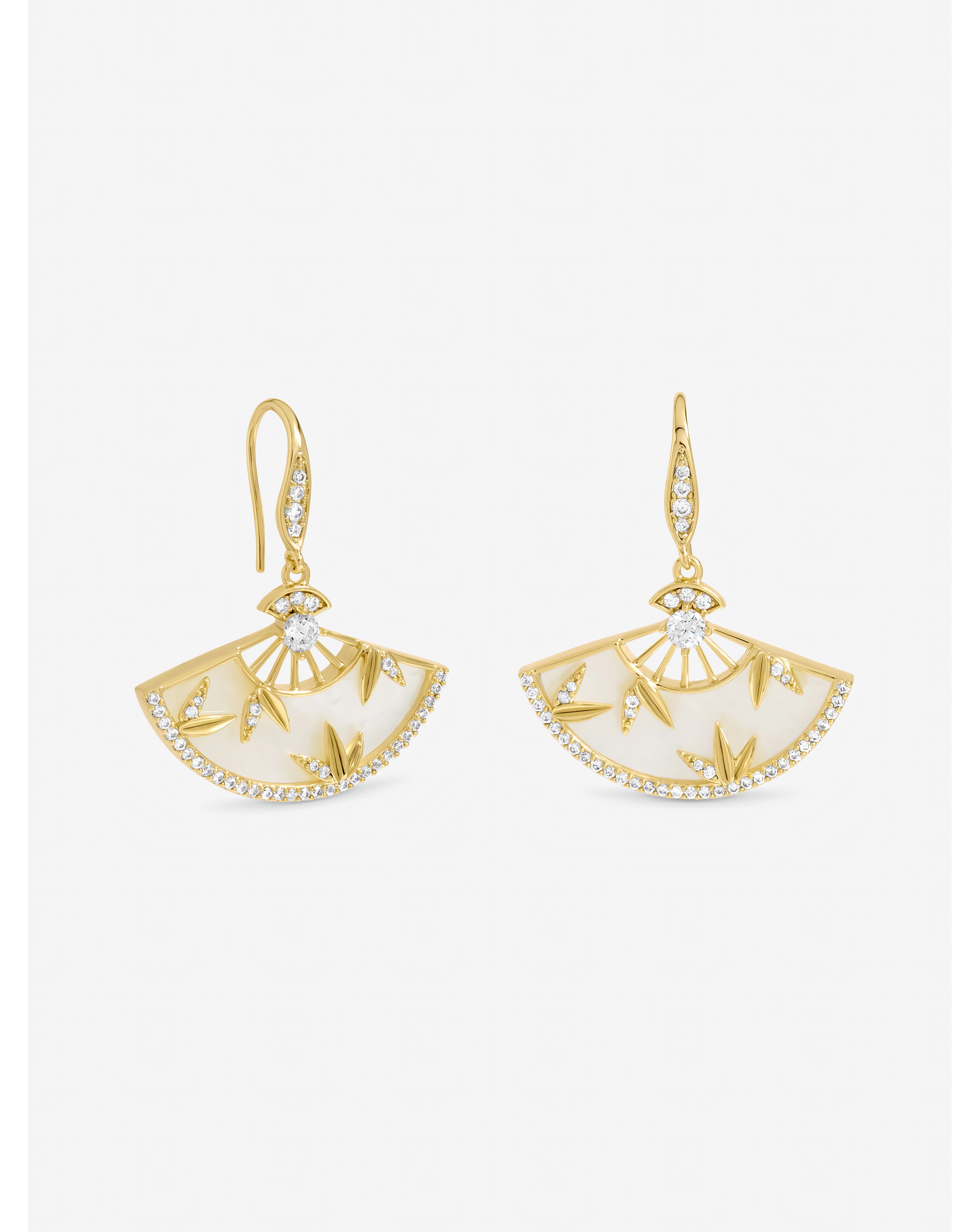 New In - Gold Plated Mother of Pearl Fan Earrings