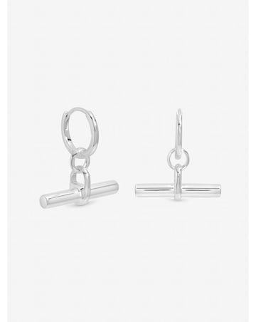 Inicio Sterling Silver Plated Polished T-Bar Hoop Earrings