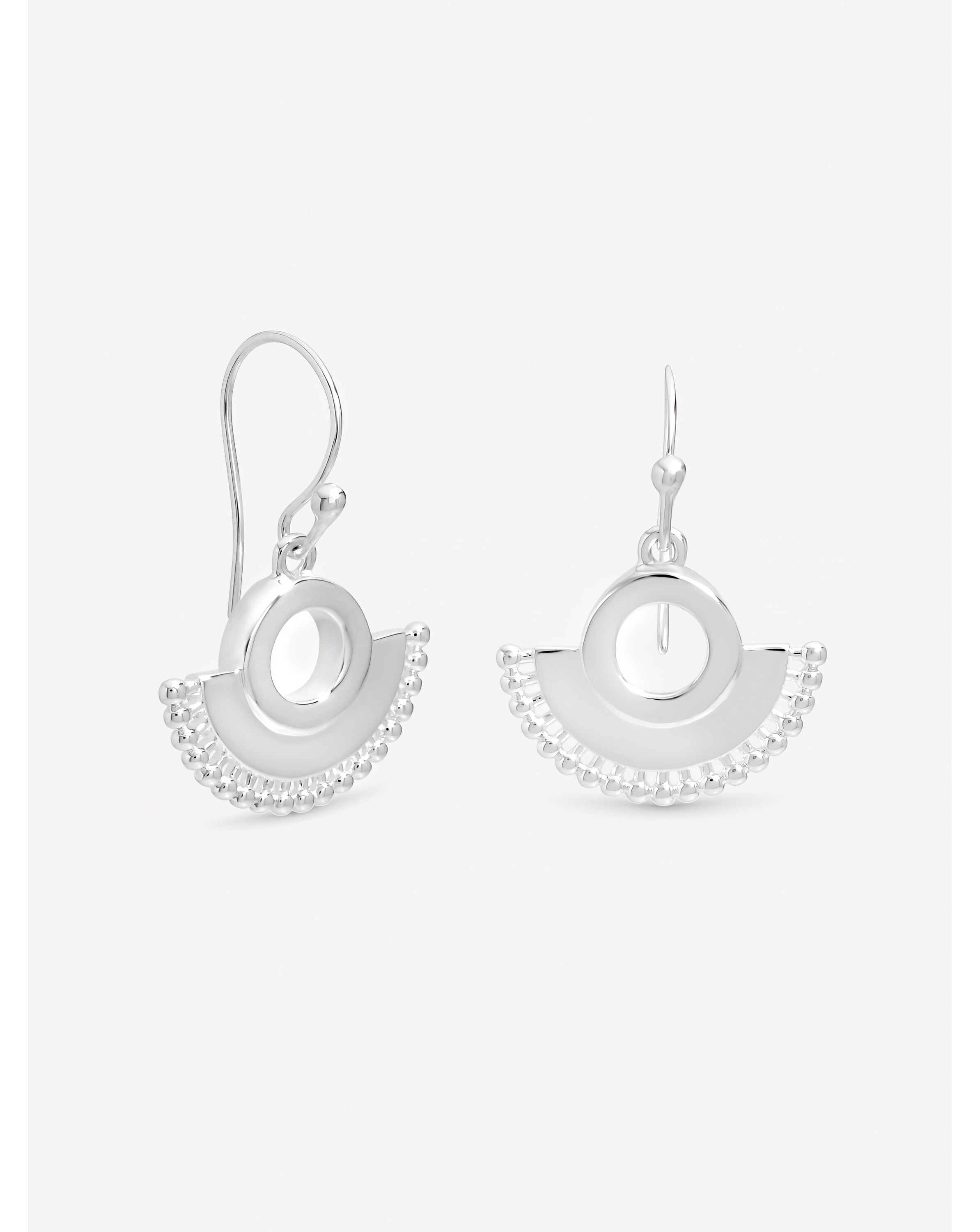 Silver Beaded Fan Fishhook Earrings