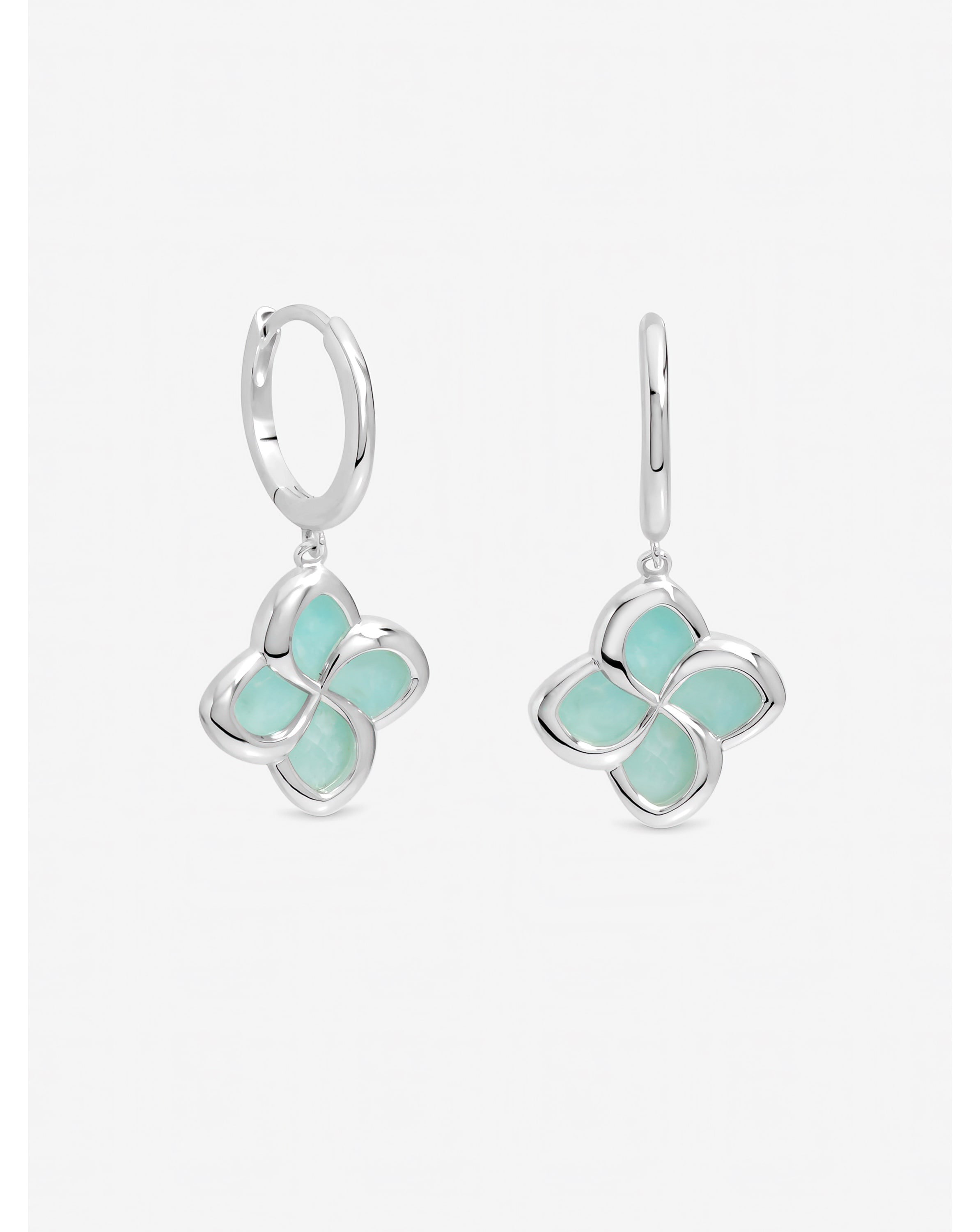 New In - Turquoise Clover Huggie Hoops