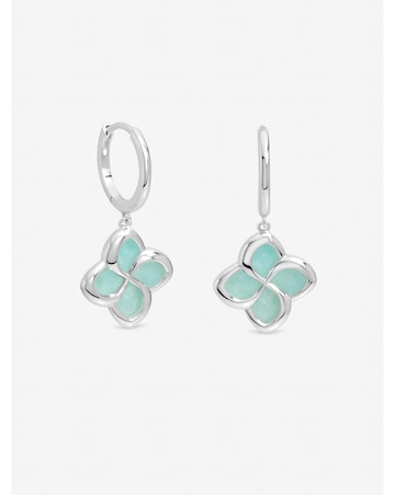 Inicio Sterling Silver Plated Turquoise Clover Huggie Hoops