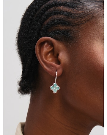 Inicio Sterling Silver Plated Turquoise Clover Huggie Hoops