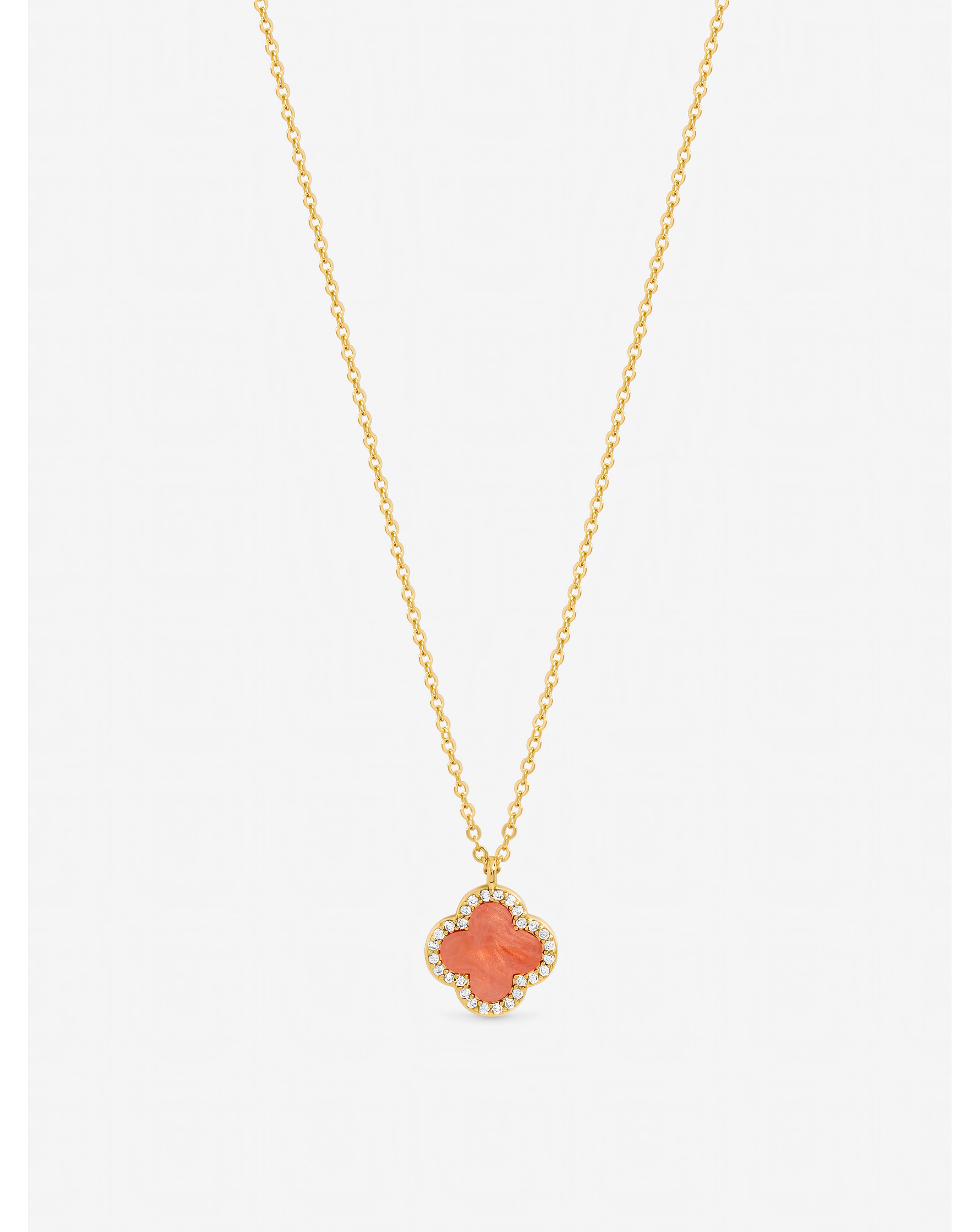 New In - Gold Plated Coral Clover Pendant