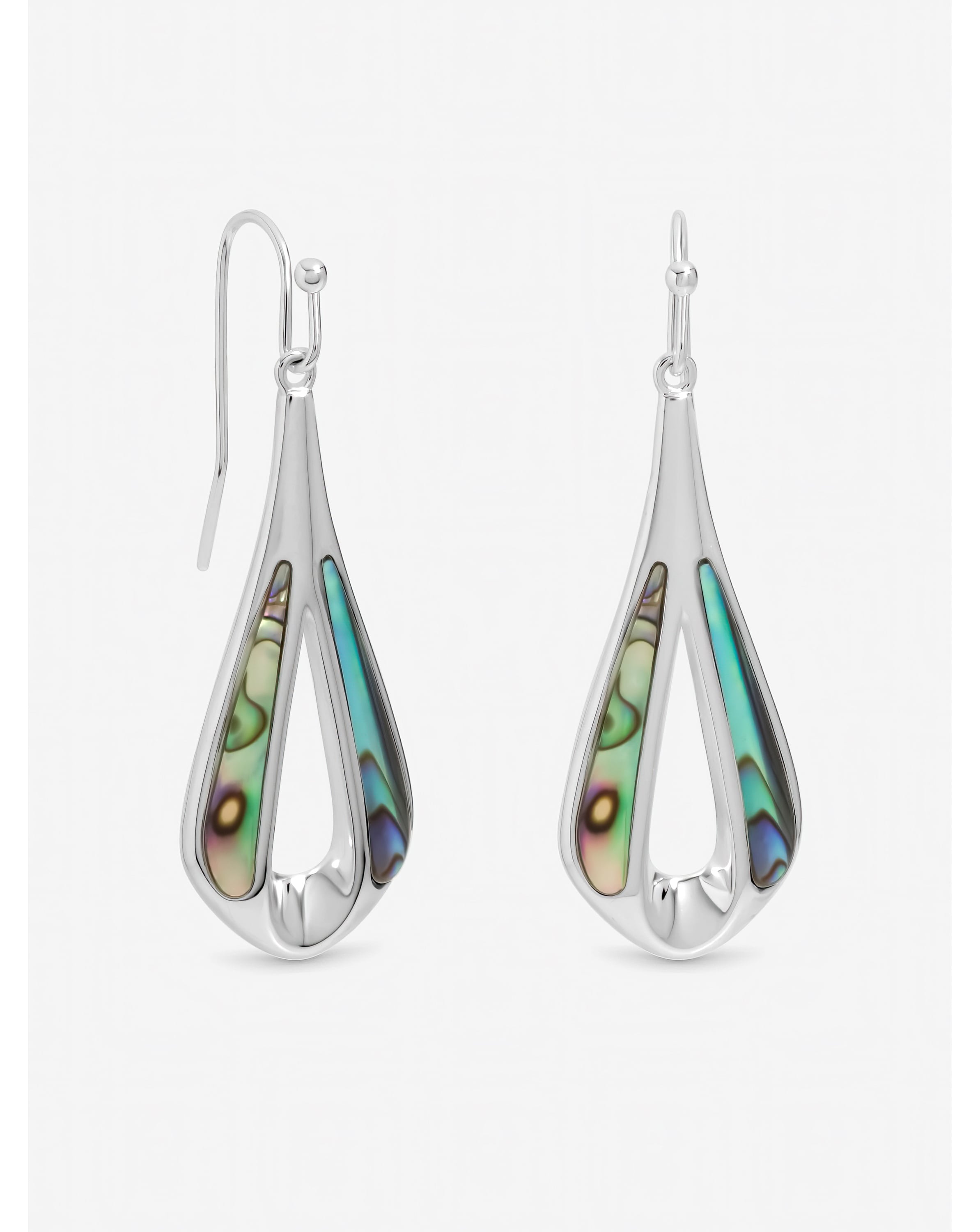 Silver Abalone Fishhook Earrings