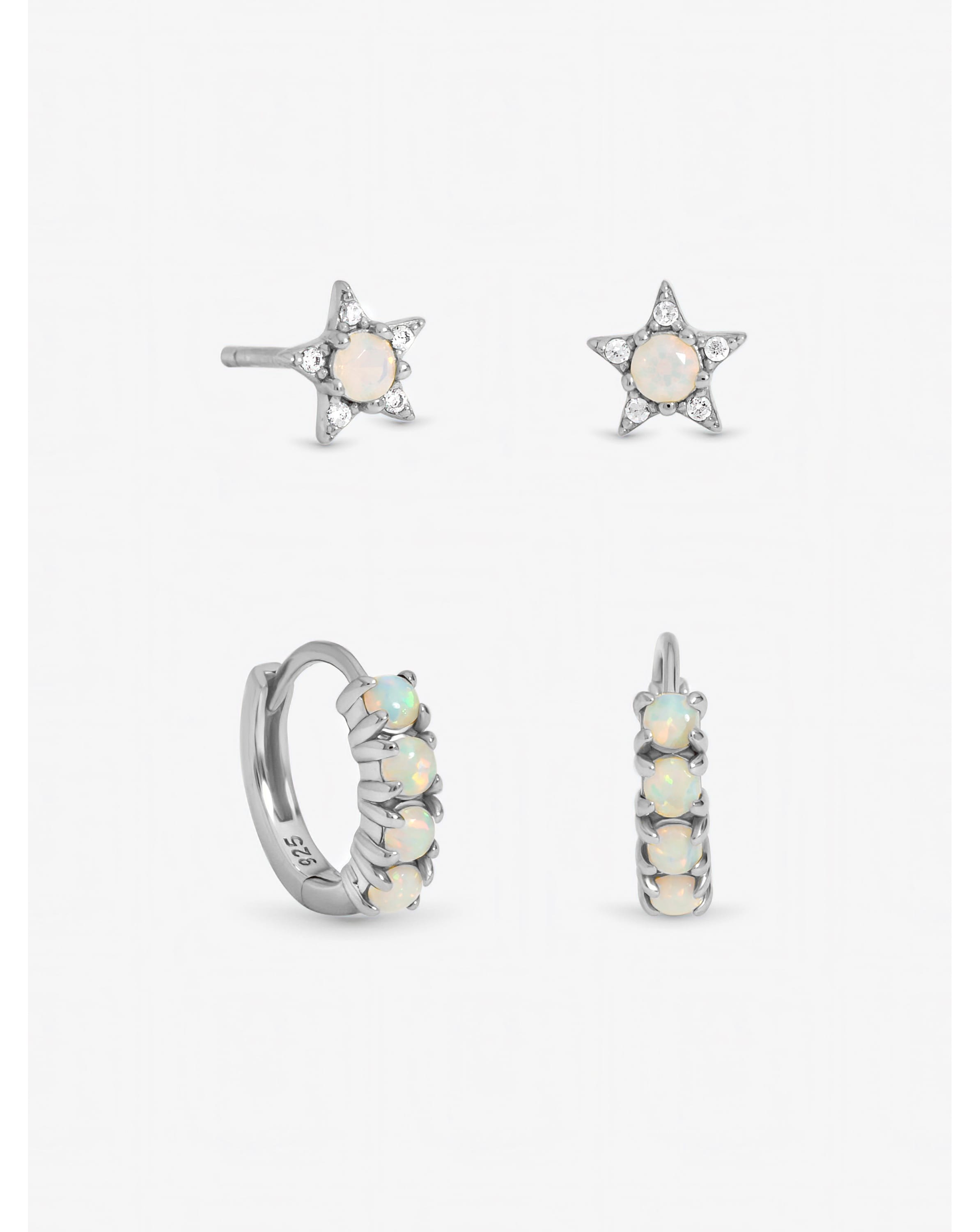 Silver Plated Opal Earrings - Pack of 2