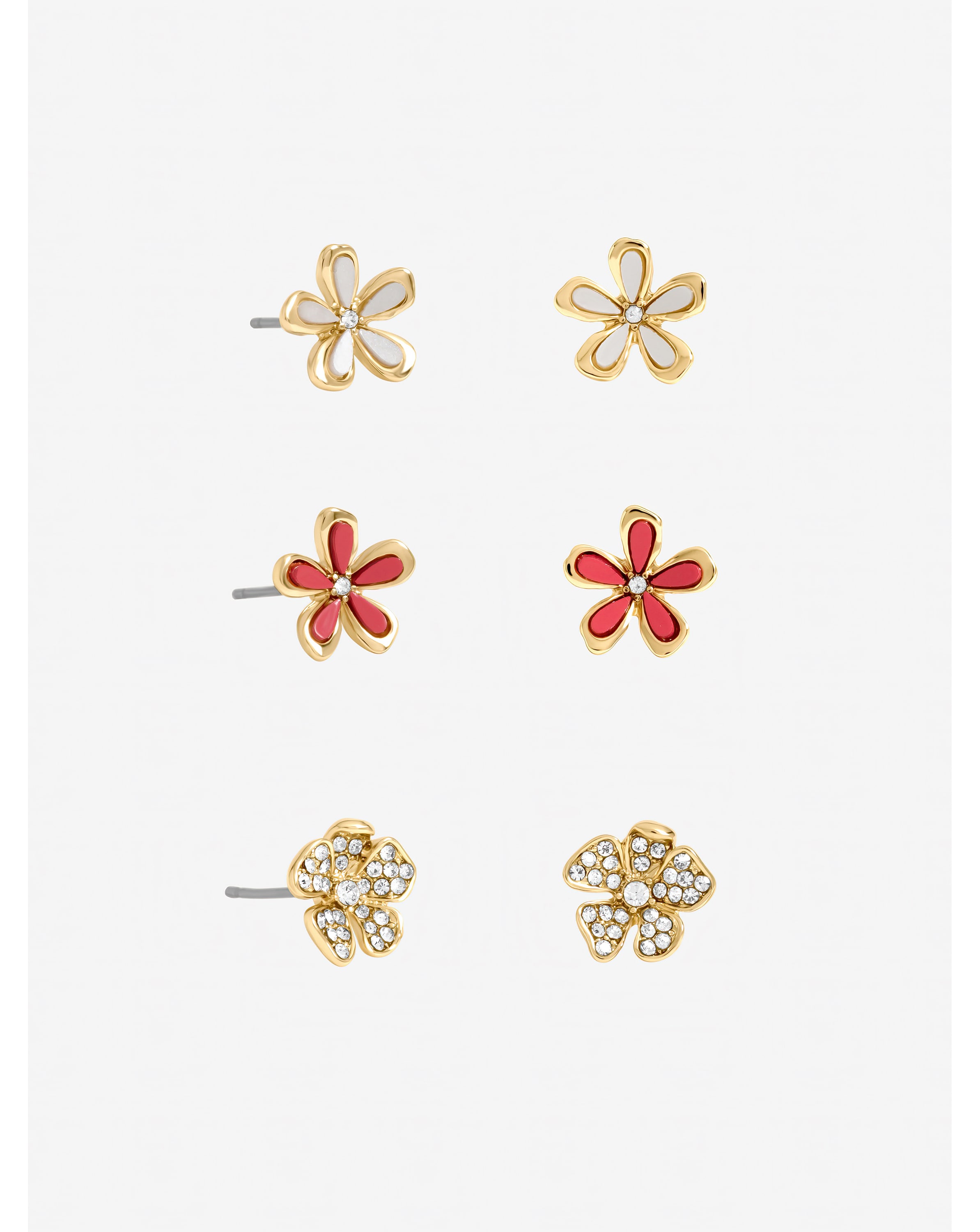 New In - Gold Plated & Floral Earrings - 3 Pack