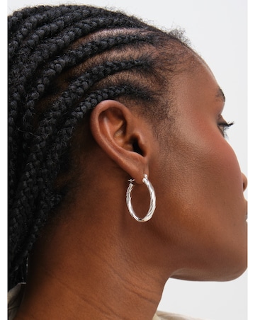 Inicio Sterling Silver Plated Polished Textured Oval Hoop Earrings