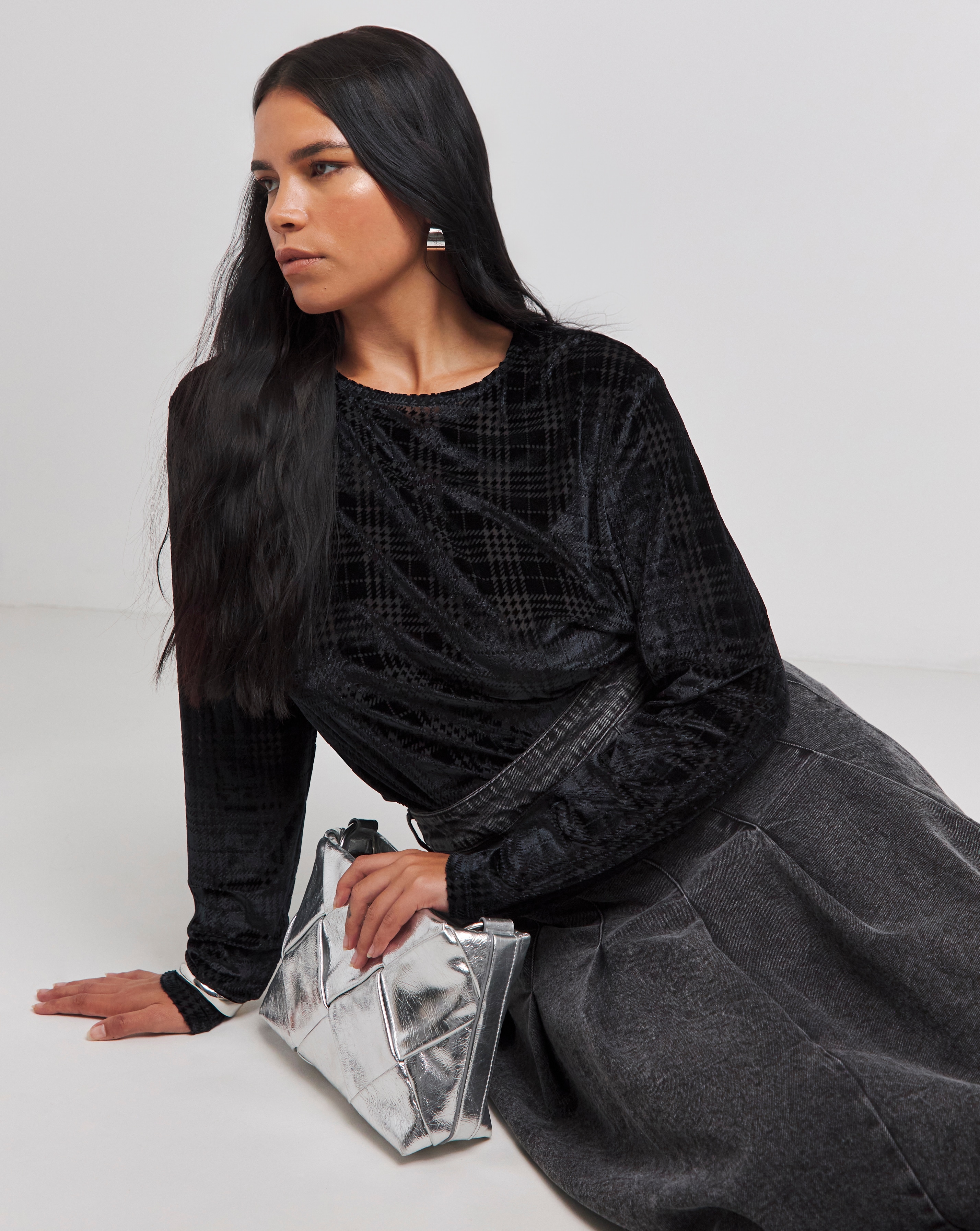 Velvet Check Burn Out Top