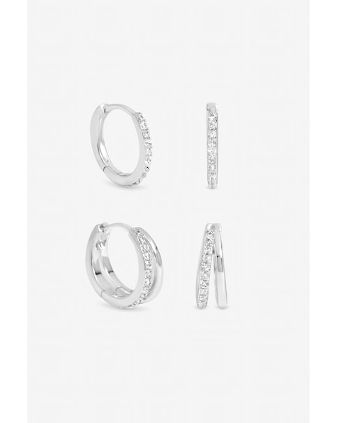 Inicio Sterling Silver Plated Polished And Pave Hoops - Pack of 2