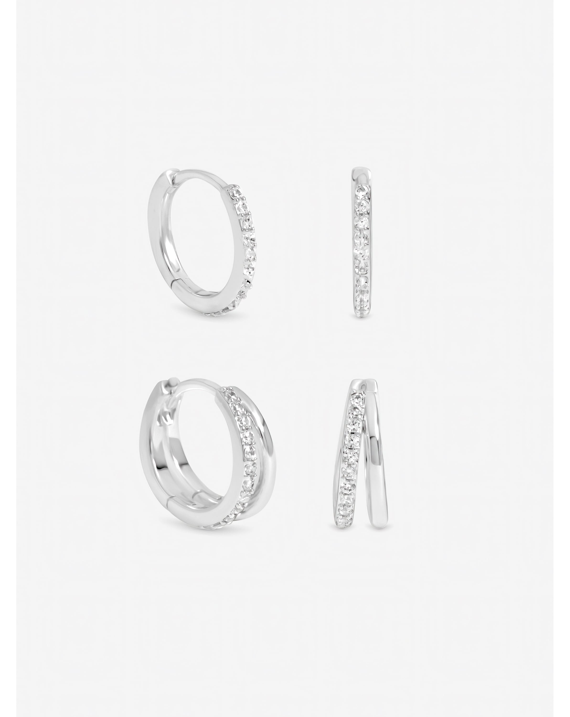 Silver Plated Pave Hoops - Pack of 2