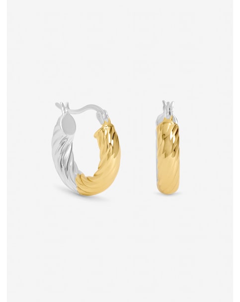 Inicio Sterling Silver Plated Two Tone Textured Twist Hoop Earrings