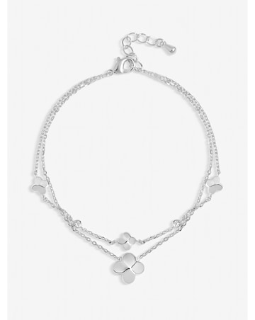 Inicio Sterling Silver Plated Double Row Bezel Clover Bracelet - Gift Pouch