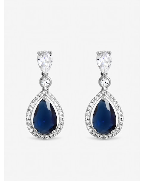 Jon Richard Rhodium Plated Cubic Zirconia Sapphire Pear Drop Earrings