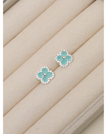 Jon Richard Silver Plated and Blue Clover Stud Earrings