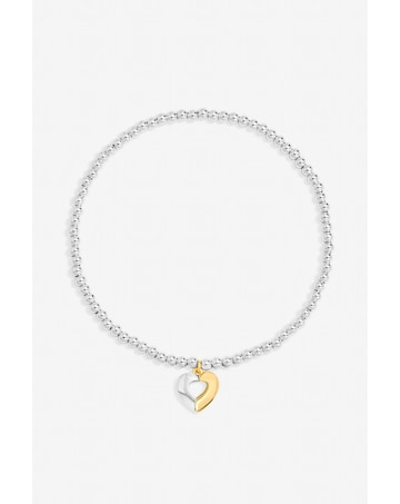 Inicio Sterling Silver Plated Two Tone Heart Stretch Bracelet - Gift Pouch