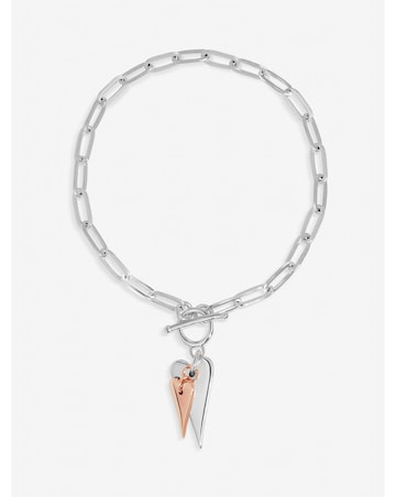 Inicio Sterling Silver Plated Two Tone T-Bar Heart Bracelet - Gift Pouch