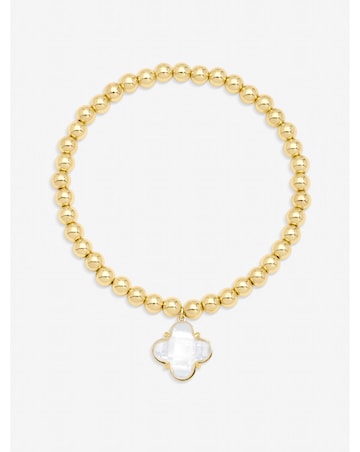 Jon Richard Gold Polished and Crystal Clover Stretch Bracelet