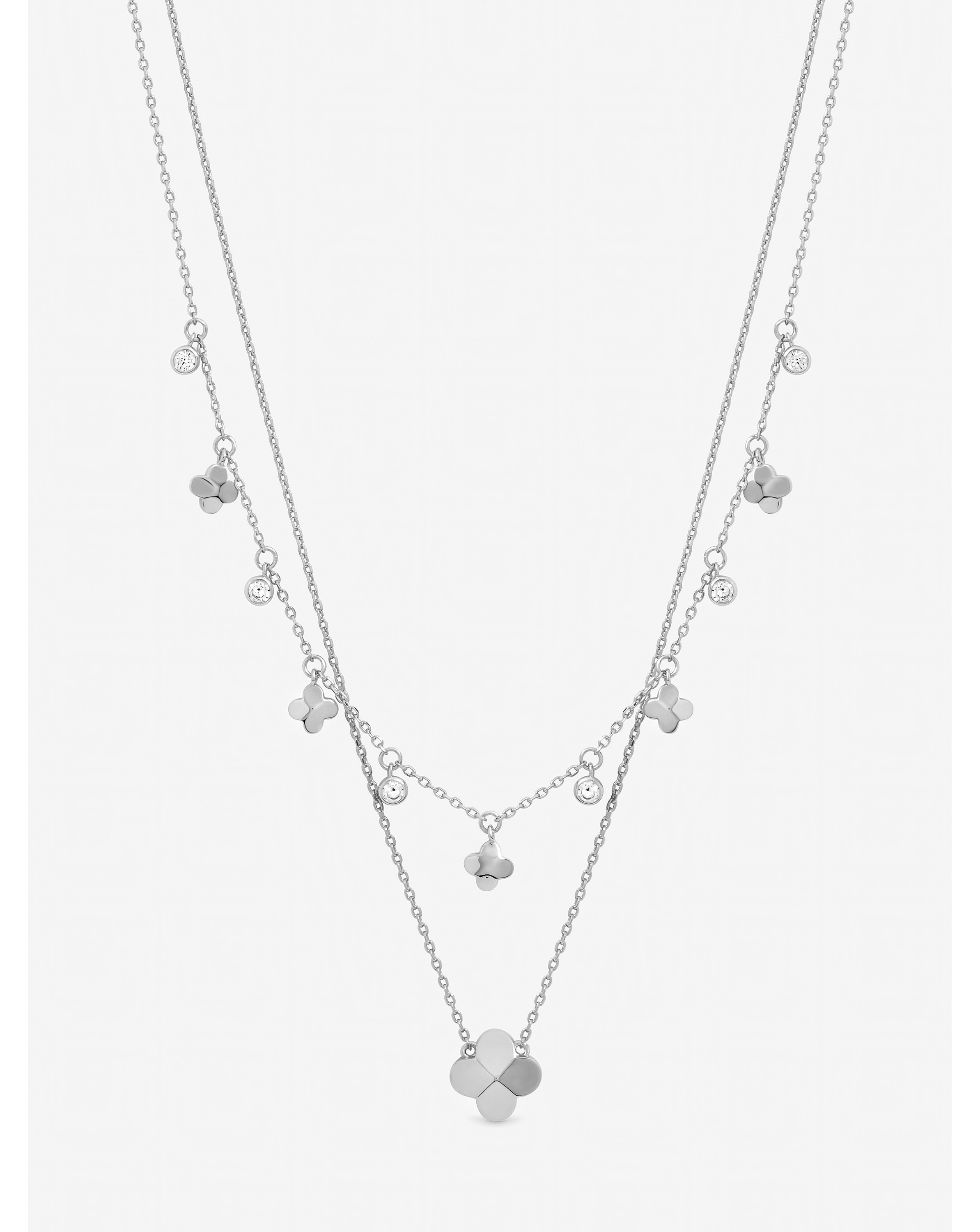 Double Row Bezel Station Clover Necklace